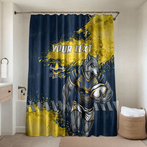 Personalised North Queensland Cowboys Rugby Bathroom Set Wolf Mascot - Sporty Splash Art Style