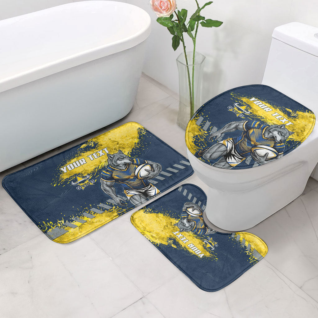 Personalised North Queensland Cowboys Rugby Bathroom Set Wolf Mascot - Sporty Splash Art Style