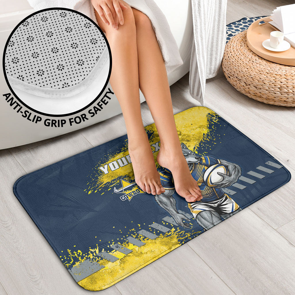 Personalised North Queensland Cowboys Rugby Bathroom Set Wolf Mascot - Sporty Splash Art Style