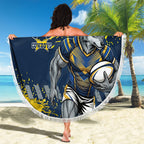 Personalised North Queensland Cowboys Rugby Beach Blanket Wolf Mascot - Sporty Splash Art Style
