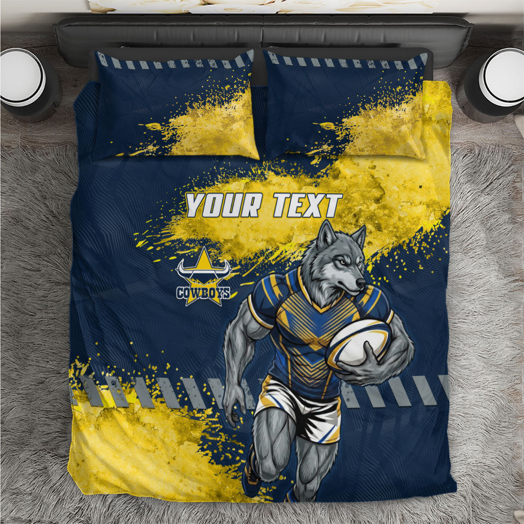 Personalised North Queensland Cowboys Rugby Bedding Set Wolf Mascot - Sporty Splash Art Style