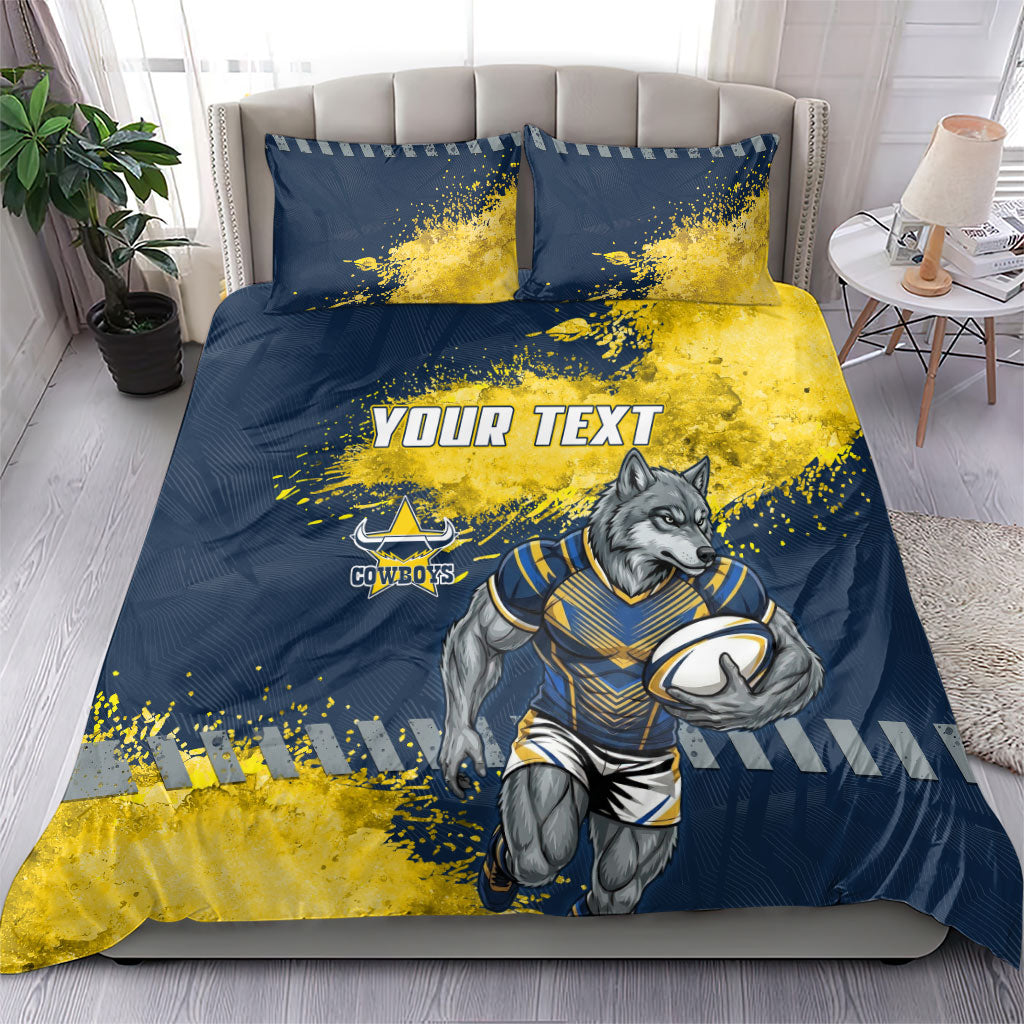 Personalised North Queensland Cowboys Rugby Bedding Set Wolf Mascot - Sporty Splash Art Style