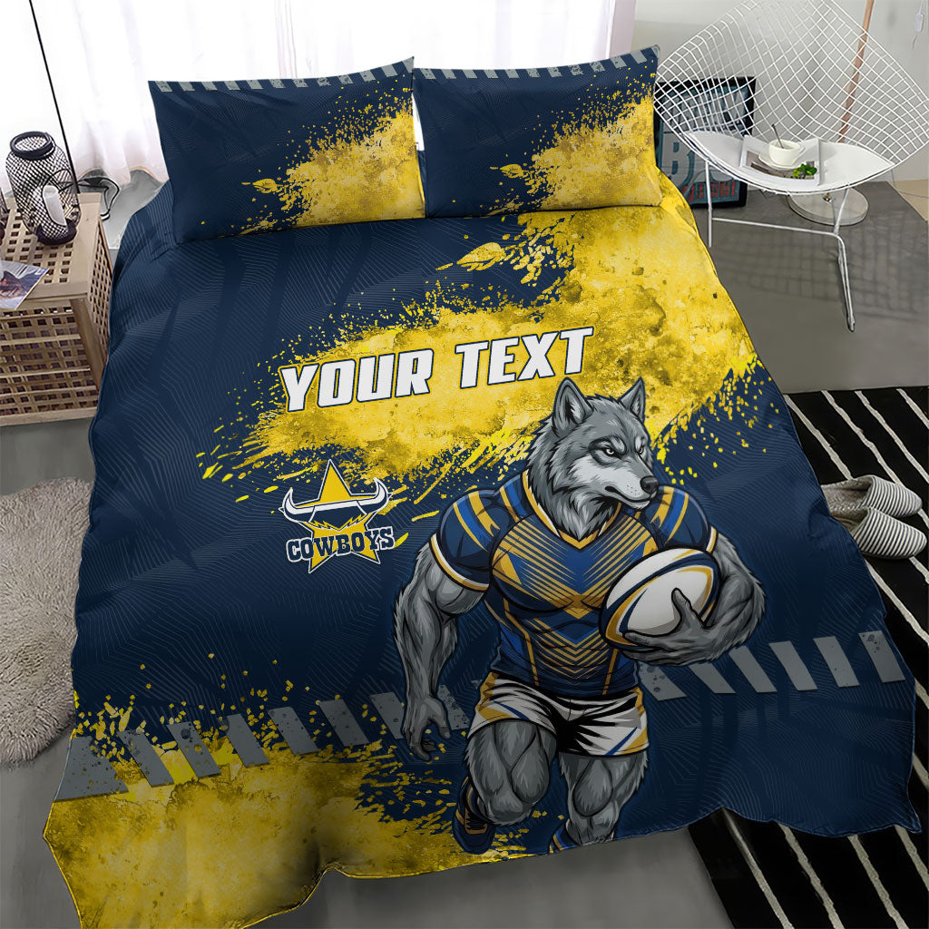 Personalised North Queensland Cowboys Rugby Bedding Set Wolf Mascot - Sporty Splash Art Style