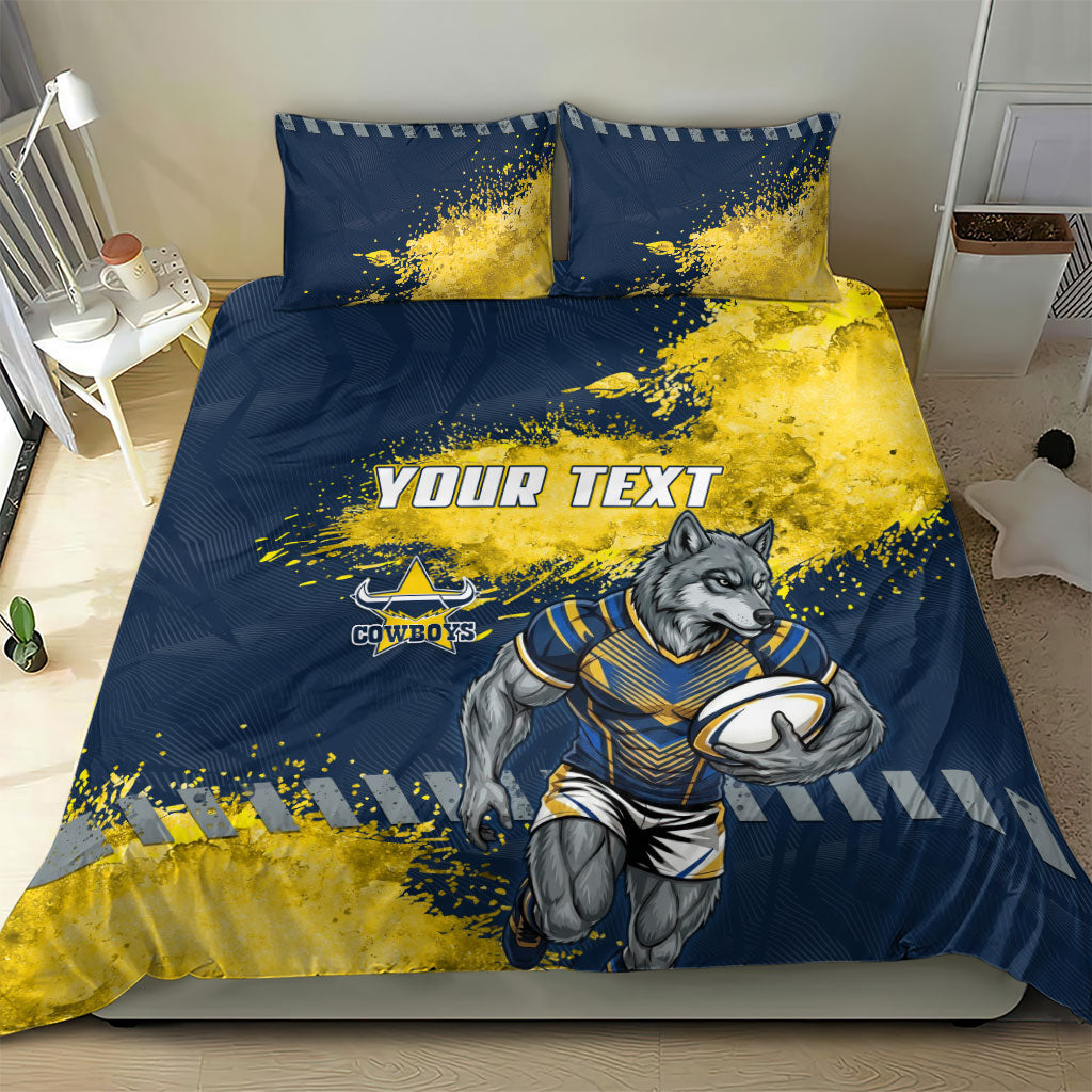 Personalised North Queensland Cowboys Rugby Bedding Set Wolf Mascot - Sporty Splash Art Style
