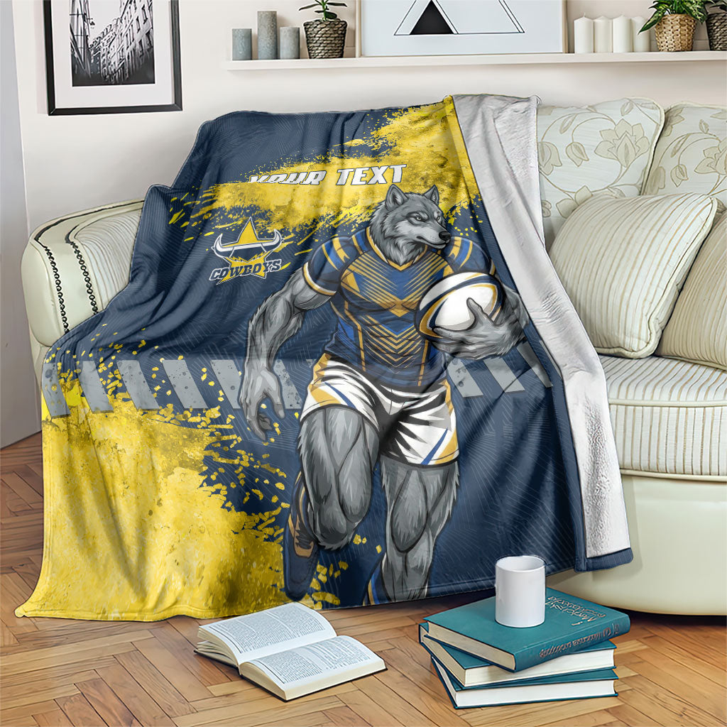 Personalised North Queensland Cowboys Rugby Blanket Wolf Mascot - Sporty Splash Art Style