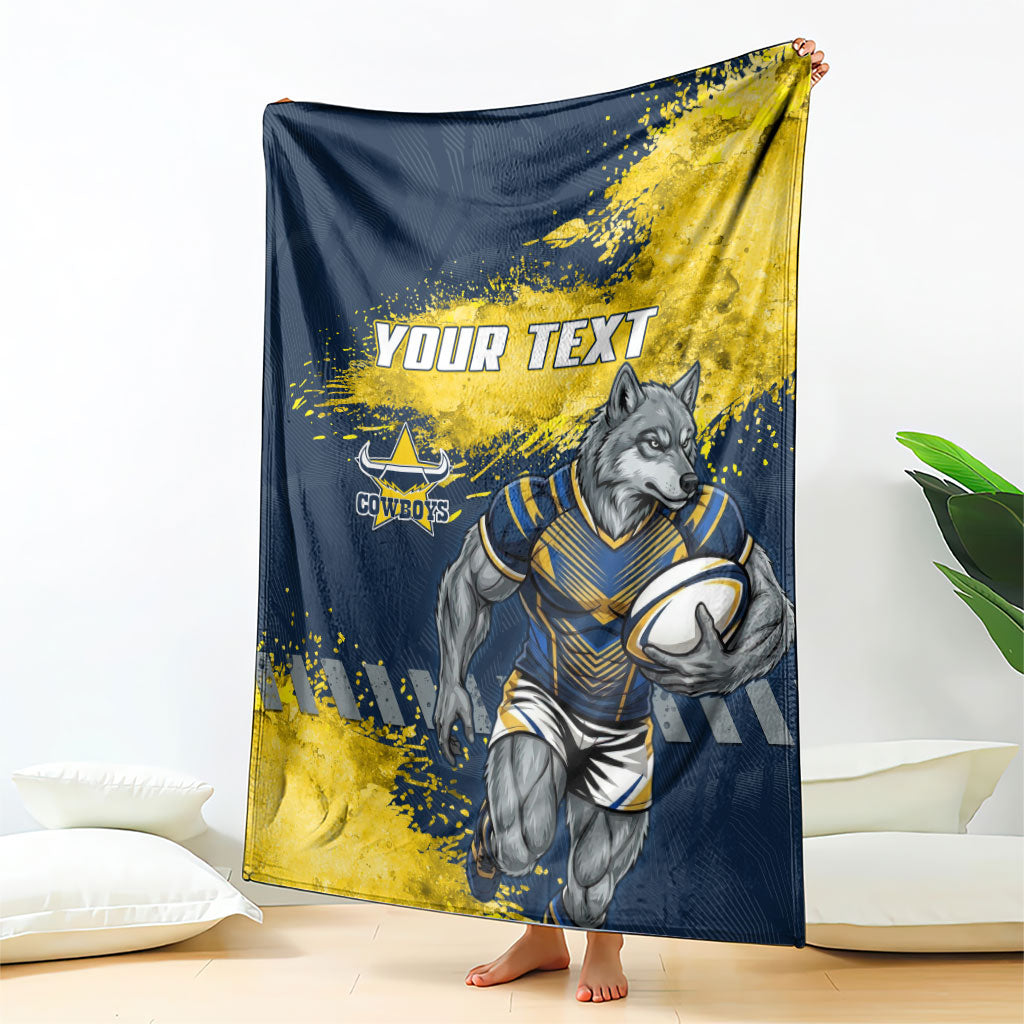 Personalised North Queensland Cowboys Rugby Blanket Wolf Mascot - Sporty Splash Art Style