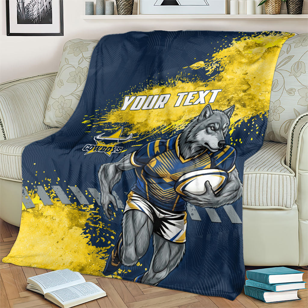 Personalised North Queensland Cowboys Rugby Blanket Wolf Mascot - Sporty Splash Art Style