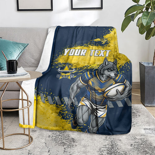 Personalised North Queensland Cowboys Rugby Blanket Wolf Mascot - Sporty Splash Art Style