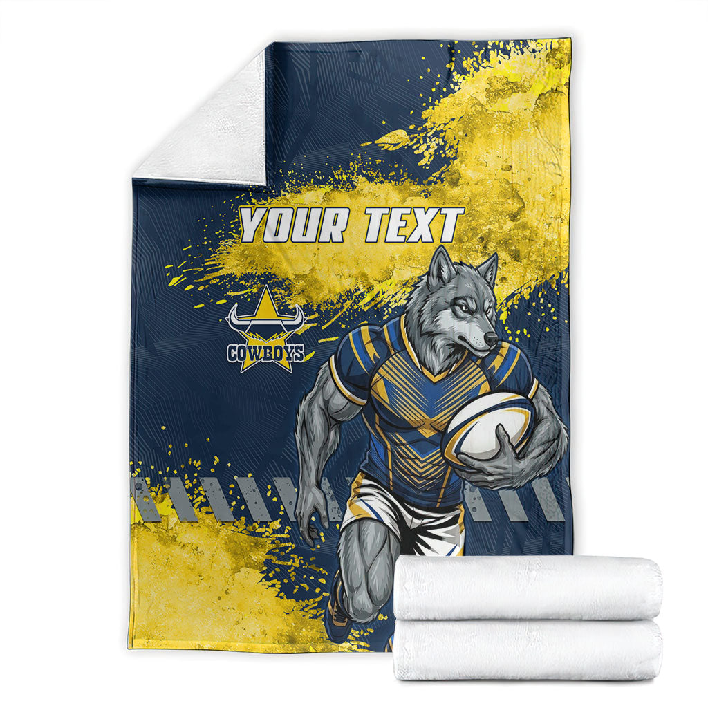 Personalised North Queensland Cowboys Rugby Blanket Wolf Mascot - Sporty Splash Art Style