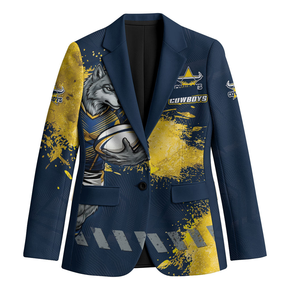 Personalised North Queensland Cowboys Rugby Blazer Wolf Mascot - Sporty Splash Art Style