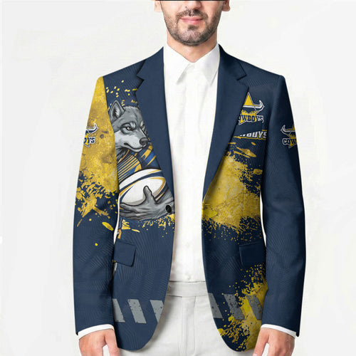 Personalised North Queensland Cowboys Rugby Blazer Wolf Mascot - Sporty Splash Art Style