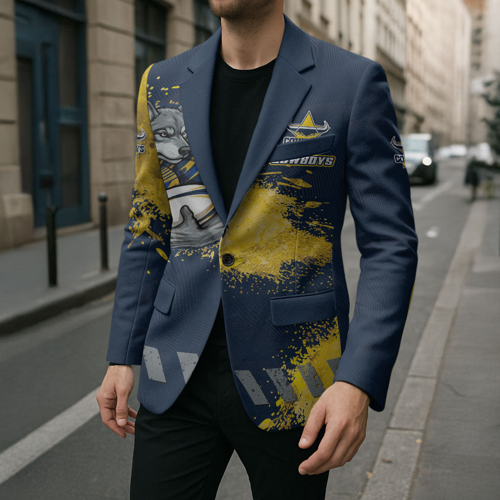 Personalised North Queensland Cowboys Rugby Blazer Wolf Mascot - Sporty Splash Art Style