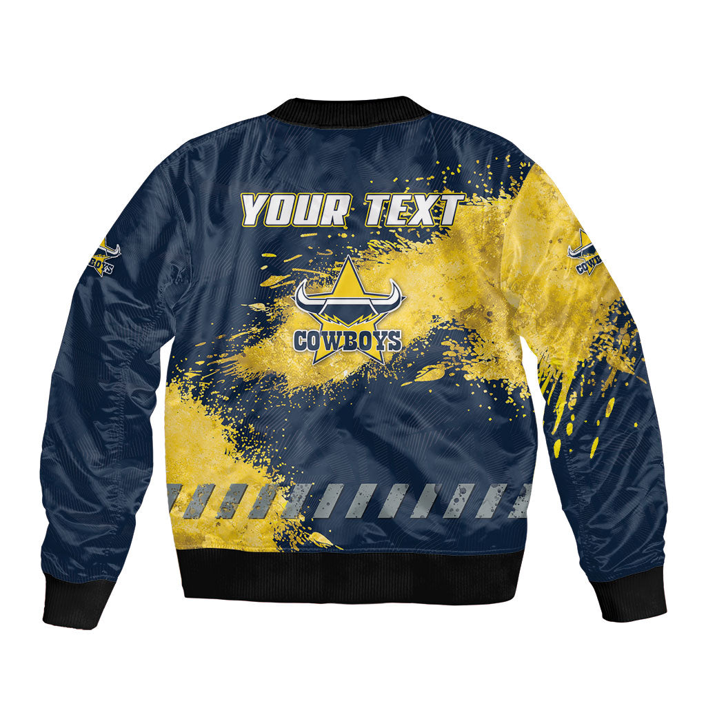Personalised North Queensland Cowboys Rugby Bomber Jacket Wolf Mascot - Sporty Splash Art Style