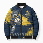 Personalised North Queensland Cowboys Rugby Bomber Puffer Jacket Wolf Mascot - Sporty Splash Art Style