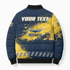 Personalised North Queensland Cowboys Rugby Bomber Puffer Jacket Wolf Mascot - Sporty Splash Art Style