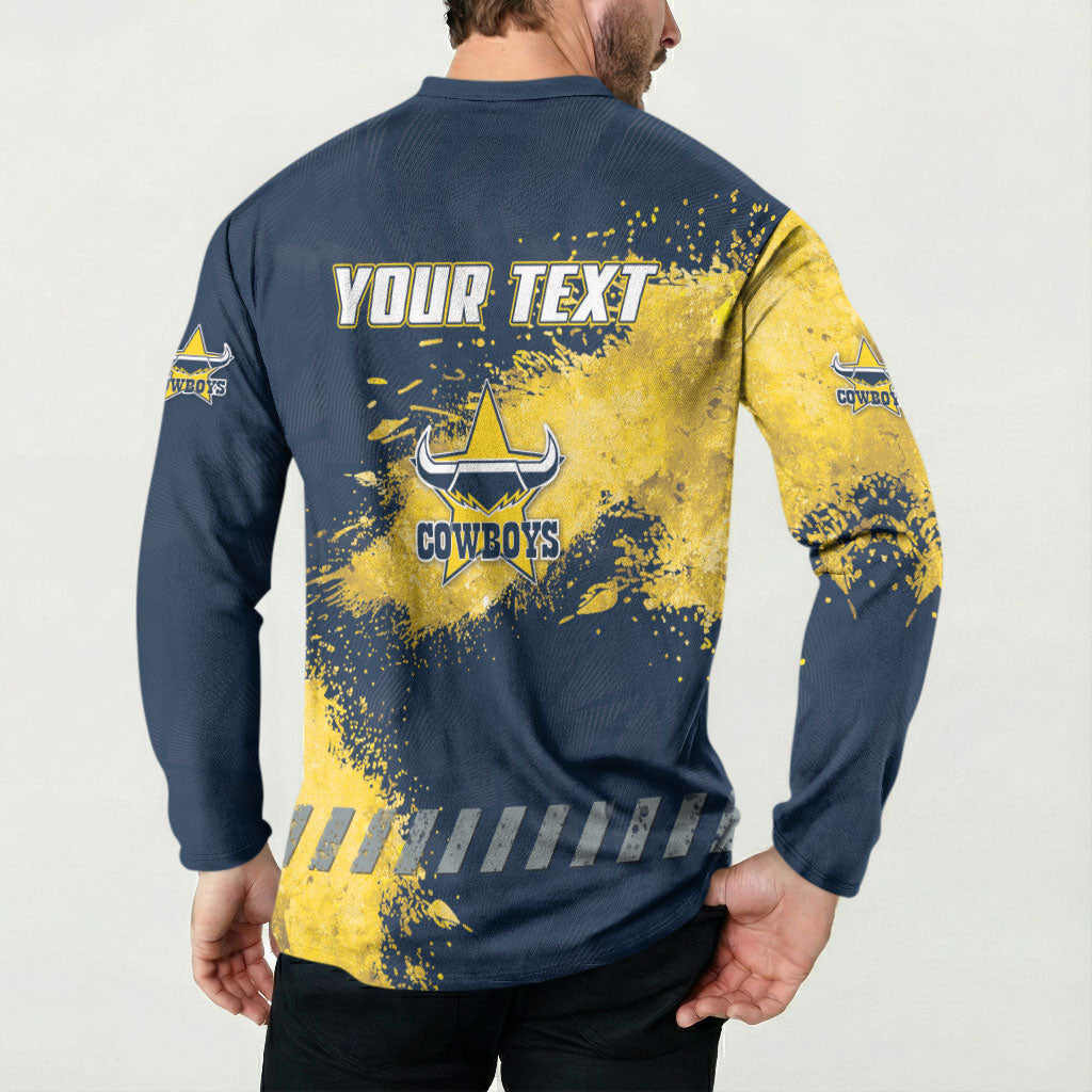 Personalised North Queensland Cowboys Rugby Button Sweatshirt Wolf Mascot - Sporty Splash Art Style