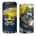 Personalised North Queensland Cowboys Rugby 4 in 1 Can Cooler Tumbler Wolf Mascot - Sporty Splash Art Style