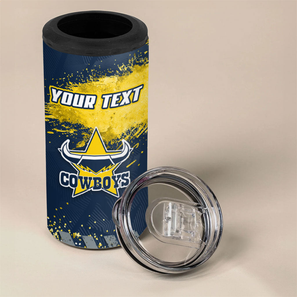 Personalised North Queensland Cowboys Rugby 4 in 1 Can Cooler Tumbler Wolf Mascot - Sporty Splash Art Style