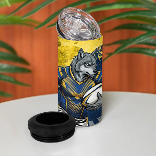 Personalised North Queensland Cowboys Rugby 4 in 1 Can Cooler Tumbler Wolf Mascot - Sporty Splash Art Style