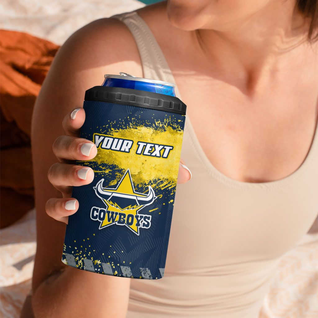 Personalised North Queensland Cowboys Rugby 4 in 1 Can Cooler Tumbler Wolf Mascot - Sporty Splash Art Style