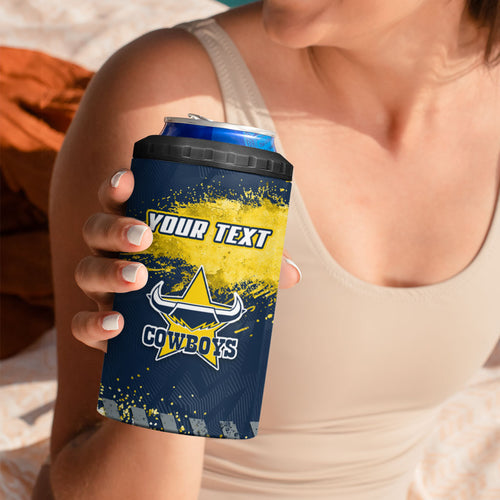 Personalised North Queensland Cowboys Rugby 4 in 1 Can Cooler Tumbler Wolf Mascot - Sporty Splash Art Style