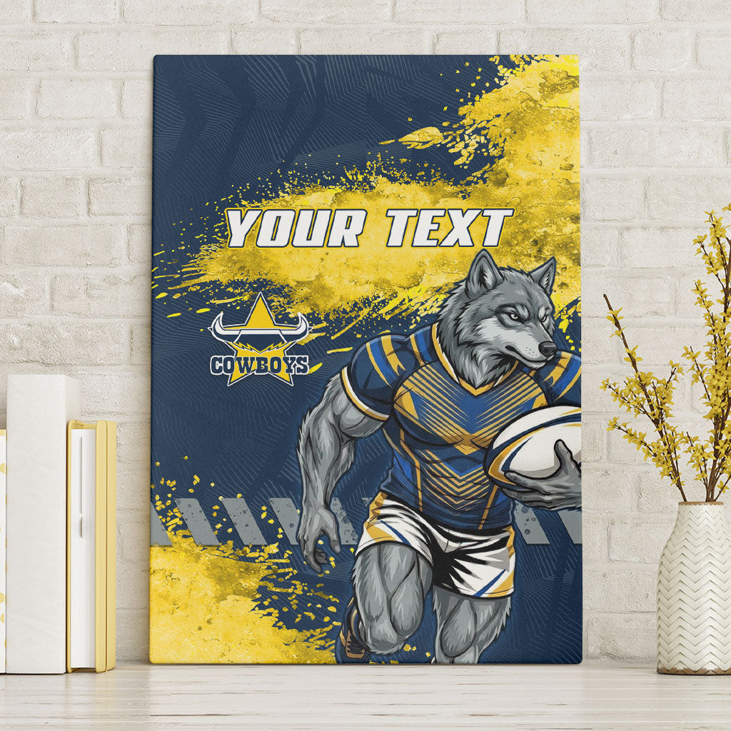 Personalised North Queensland Cowboys Rugby Canvas Wall Art Wolf Mascot - Sporty Splash Art Style