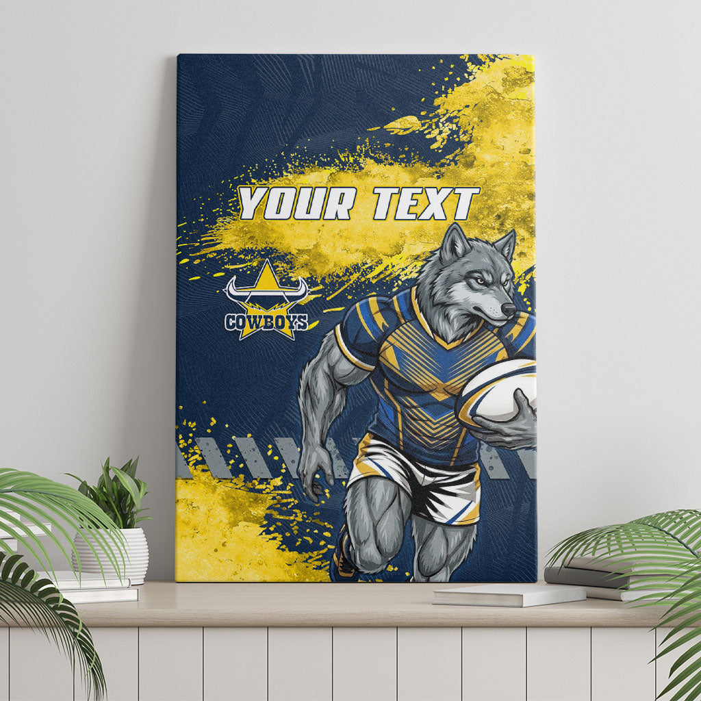 Personalised North Queensland Cowboys Rugby Canvas Wall Art Wolf Mascot - Sporty Splash Art Style