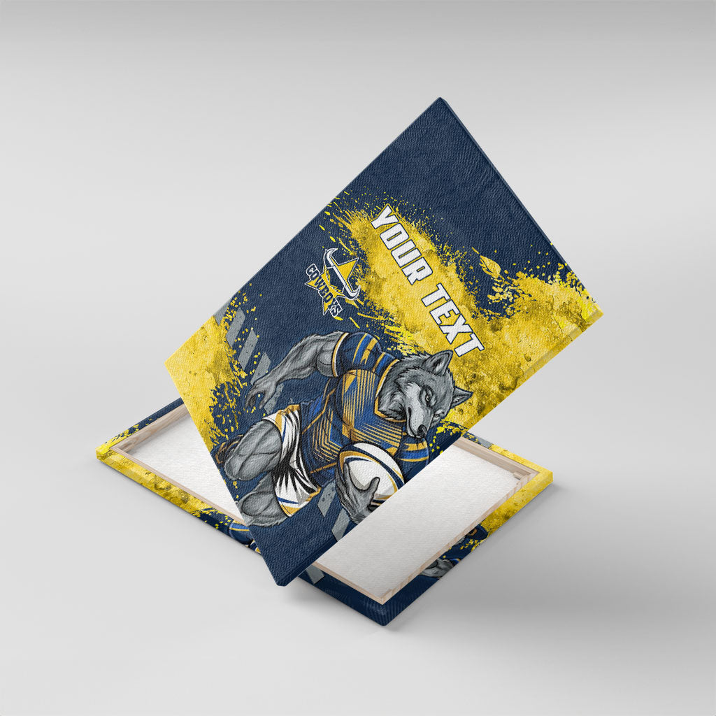 Personalised North Queensland Cowboys Rugby Canvas Wall Art Wolf Mascot - Sporty Splash Art Style