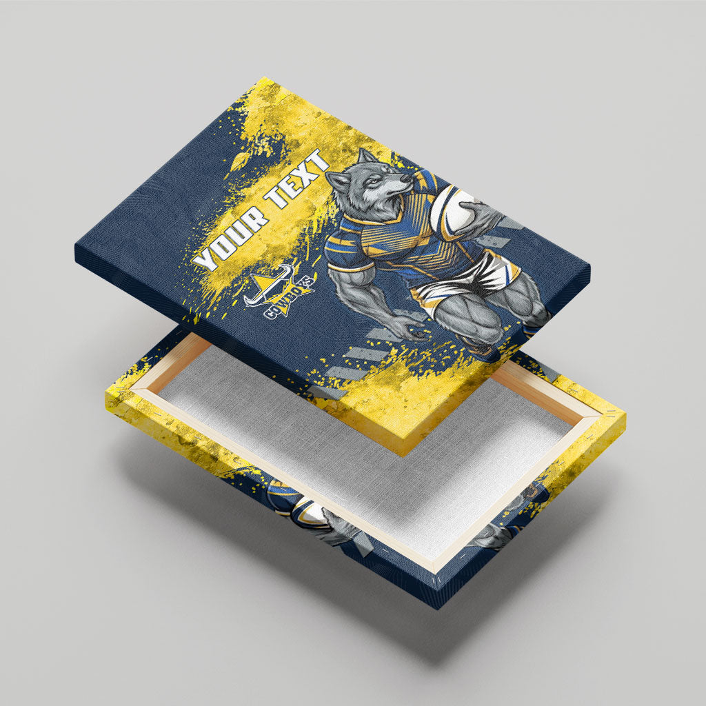 Personalised North Queensland Cowboys Rugby Canvas Wall Art Wolf Mascot - Sporty Splash Art Style