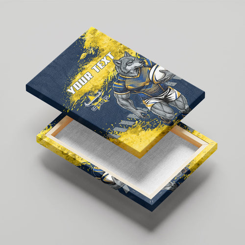Personalised North Queensland Cowboys Rugby Canvas Wall Art Wolf Mascot - Sporty Splash Art Style