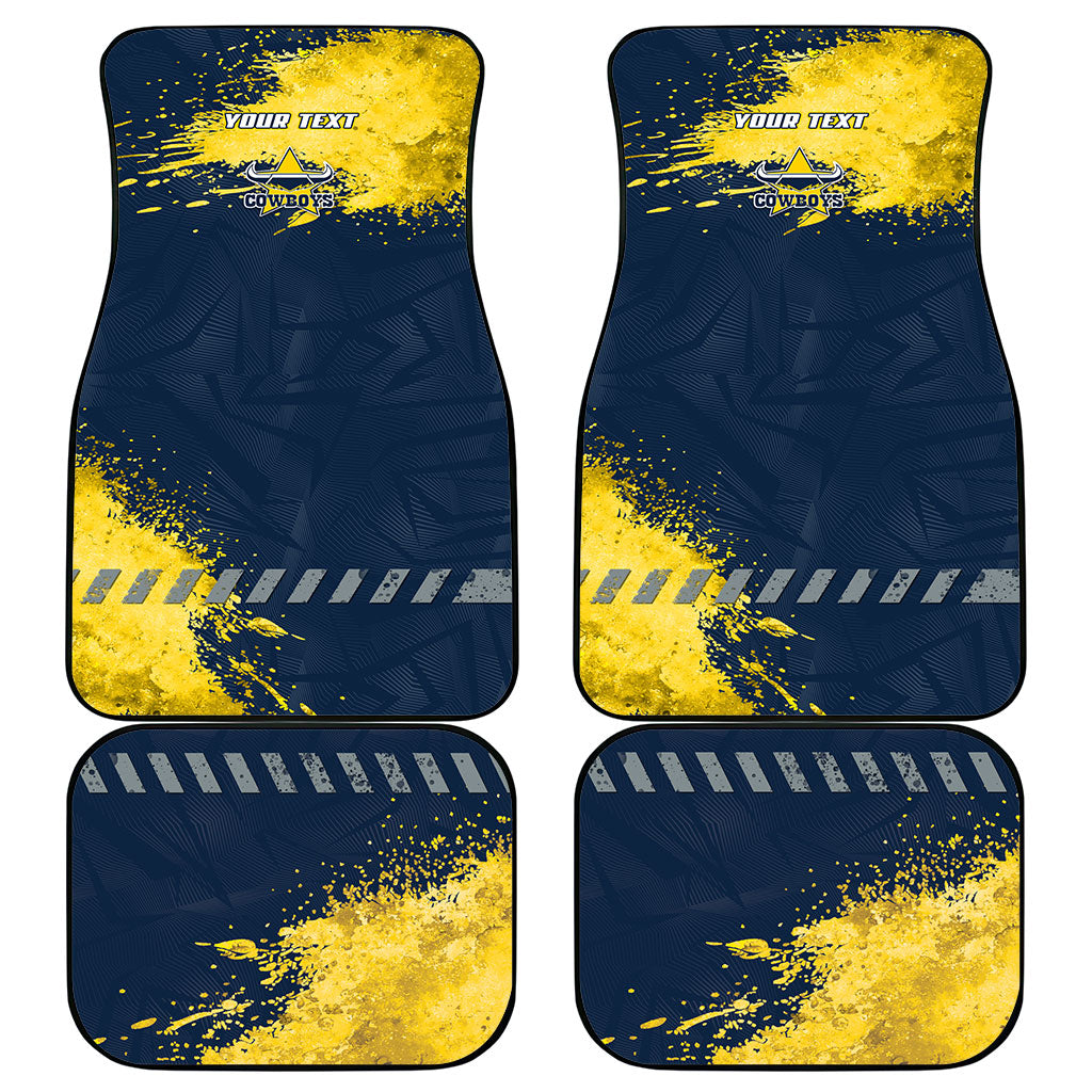 Personalised North Queensland Cowboys Rugby Car Mats Wolf Mascot - Sporty Splash Art Style
