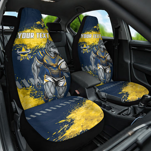 Personalised North Queensland Cowboys Rugby Car Seat Cover Wolf Mascot - Sporty Splash Art Style