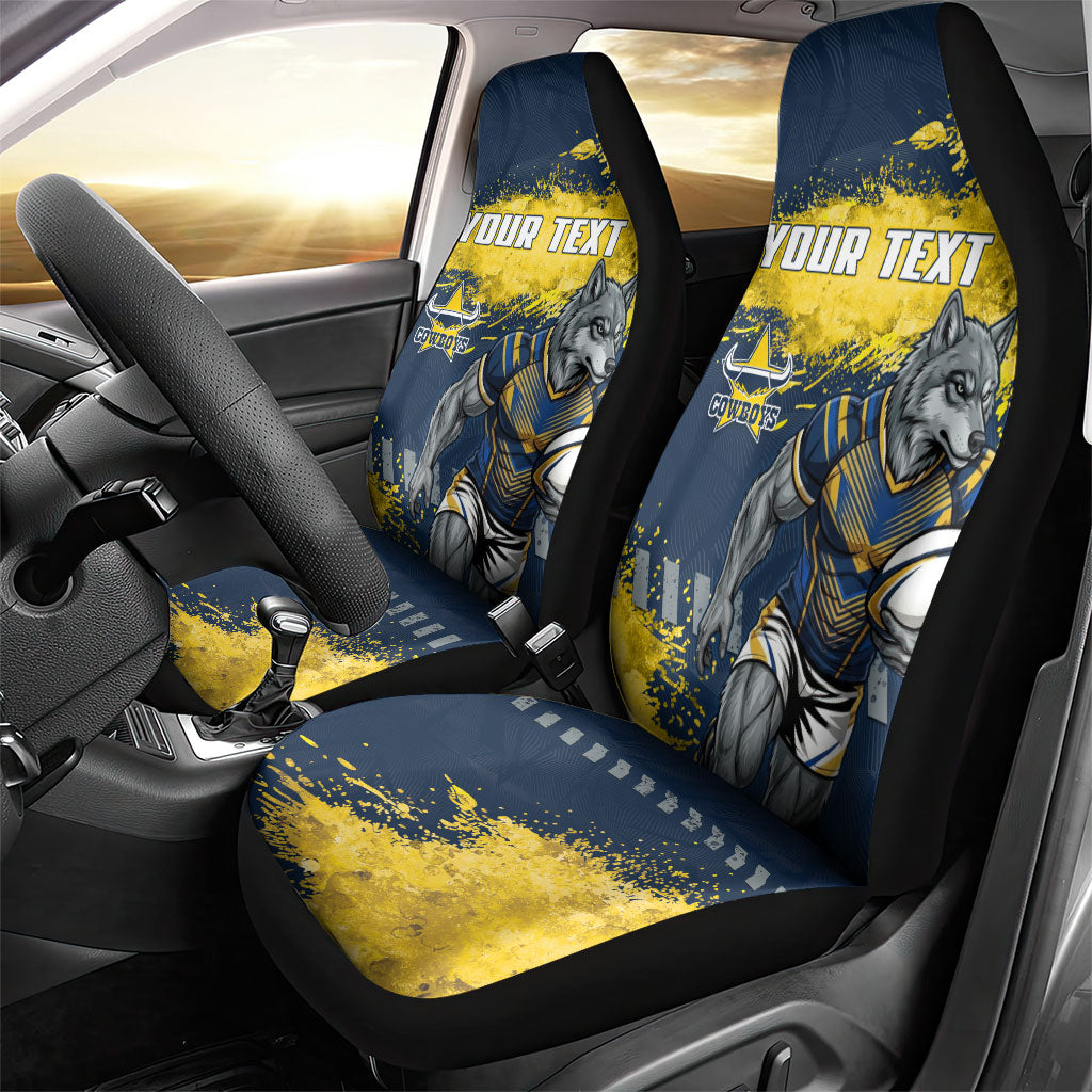 Personalised North Queensland Cowboys Rugby Car Seat Cover Wolf Mascot - Sporty Splash Art Style