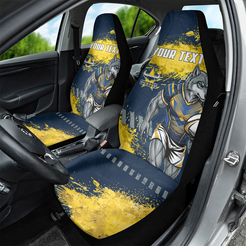 Personalised North Queensland Cowboys Rugby Car Seat Cover Wolf Mascot - Sporty Splash Art Style