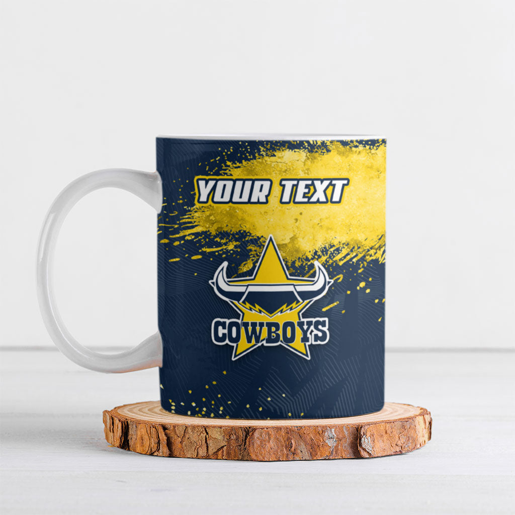 Personalised North Queensland Cowboys Rugby Ceramic Mug Wolf Mascot - Sporty Splash Art Style
