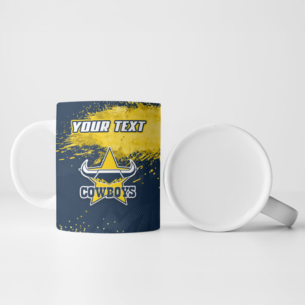 Personalised North Queensland Cowboys Rugby Ceramic Mug Wolf Mascot - Sporty Splash Art Style