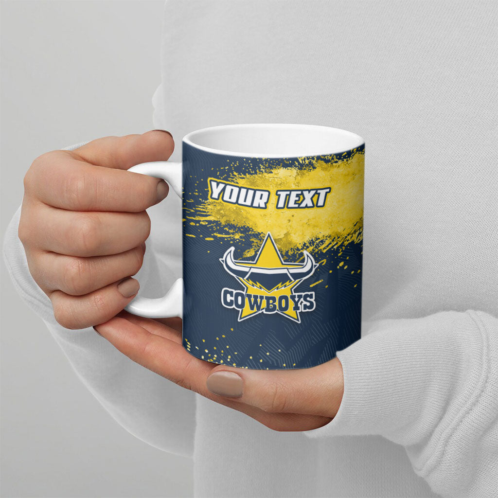 Personalised North Queensland Cowboys Rugby Ceramic Mug Wolf Mascot - Sporty Splash Art Style