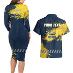 Personalised North Queensland Cowboys Rugby Couples Matching Long Sleeve Bodycon Dress and Hawaiian Shirt Wolf Mascot - Sporty Splash Art Style