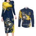 Personalised North Queensland Cowboys Rugby Couples Matching Long Sleeve Bodycon Dress and Long Sleeve Button Shirt Wolf Mascot - Sporty Splash Art Style