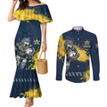 Personalised North Queensland Cowboys Rugby Couples Matching Mermaid Dress and Long Sleeve Button Shirt Wolf Mascot - Sporty Splash Art Style