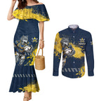 Personalised North Queensland Cowboys Rugby Couples Matching Mermaid Dress and Long Sleeve Button Shirt Wolf Mascot - Sporty Splash Art Style
