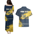 Personalised North Queensland Cowboys Rugby Couples Matching Puletasi and Hawaiian Shirt Wolf Mascot - Sporty Splash Art Style