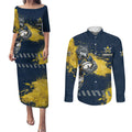 Personalised North Queensland Cowboys Rugby Couples Matching Puletasi and Long Sleeve Button Shirt Wolf Mascot - Sporty Splash Art Style