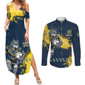Personalised North Queensland Cowboys Rugby Couples Matching Summer Maxi Dress and Long Sleeve Button Shirt Wolf Mascot - Sporty Splash Art Style