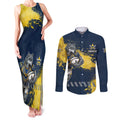 Personalised North Queensland Cowboys Rugby Couples Matching Tank Maxi Dress and Long Sleeve Button Shirt Wolf Mascot - Sporty Splash Art Style