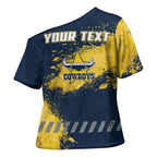 Personalised North Queensland Cowboys Rugby Cross Shoulder Shirt Wolf Mascot - Sporty Splash Art Style