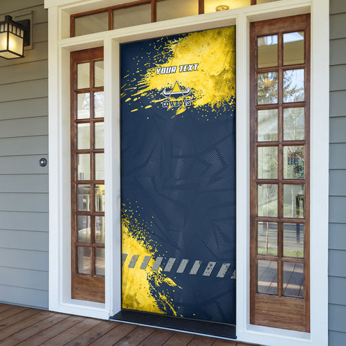 Personalised North Queensland Cowboys Rugby Door Cover Wolf Mascot - Sporty Splash Art Style