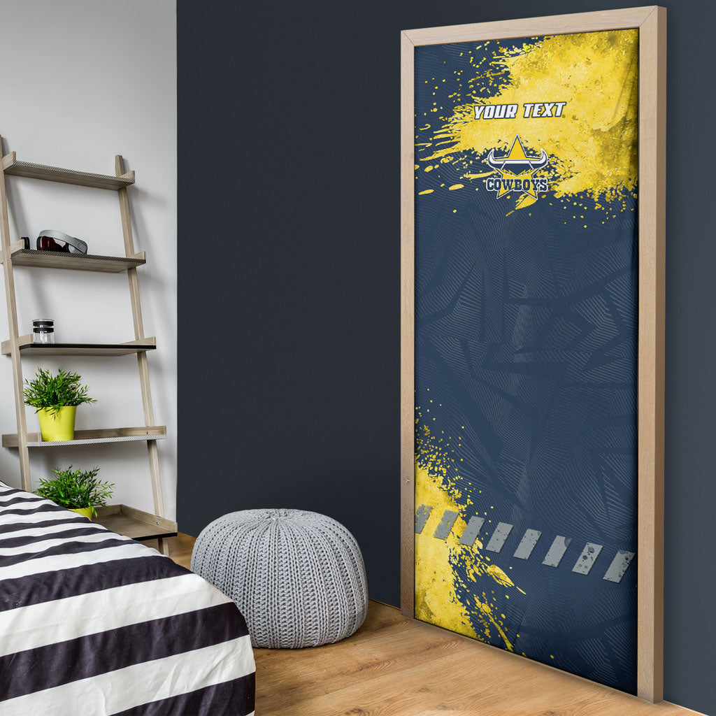 Personalised North Queensland Cowboys Rugby Door Cover Wolf Mascot - Sporty Splash Art Style