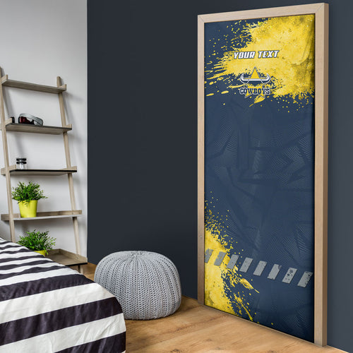 Personalised North Queensland Cowboys Rugby Door Cover Wolf Mascot - Sporty Splash Art Style