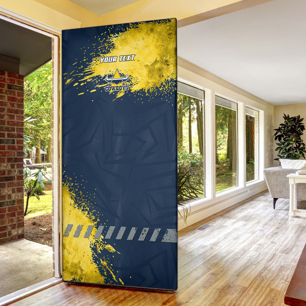 Personalised North Queensland Cowboys Rugby Door Cover Wolf Mascot - Sporty Splash Art Style
